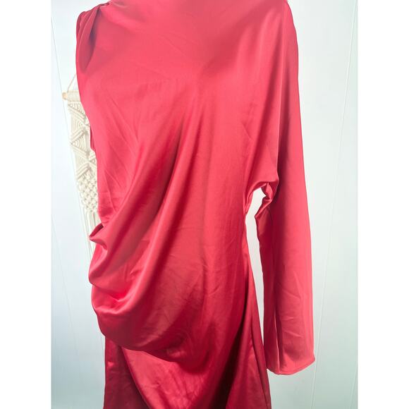 Zara Red Satin Christmas Dress Plus Size XXL One Sleeve Mini - Picture 6 of 13